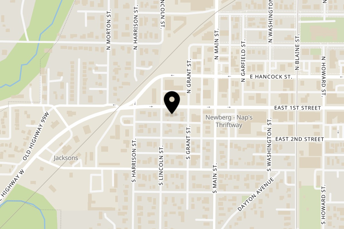 Map showing the location of Forage Café on 210 W 1st St in Newberg